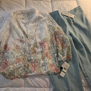 Alfred Dunner White Lace Top And Pants